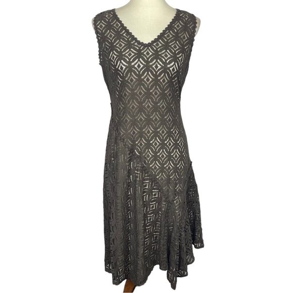 Nic + Zoe Dress Womens Small‎ Grey Taupe Crochet Lace Overlay Slip Asymmetrical - Picture 3 of 13